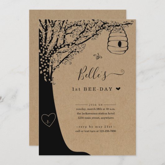 Erste Bee Day Birthday Party Einladung (Vorne/Hinten)