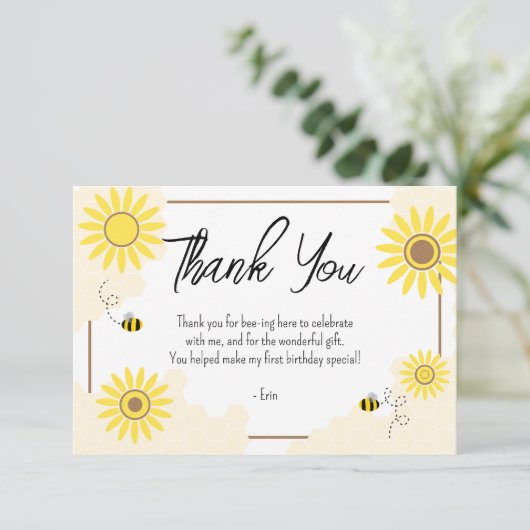 Erste Bee-Day Dankeskarte (Stehend Vorderseite)