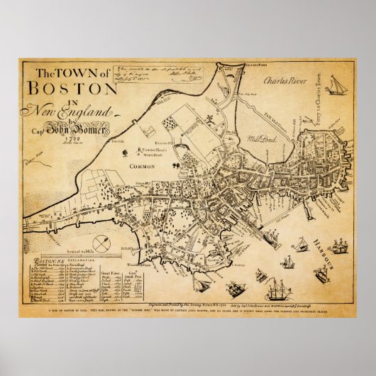 Erste bekannte Karte von Boston 1722 Poster (Vorne)
