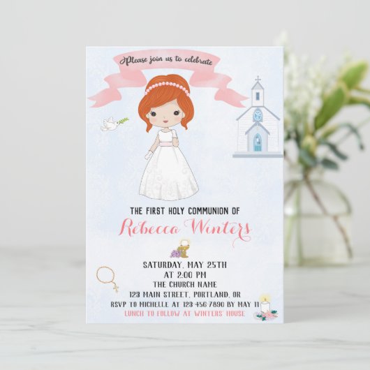 Erste Bestätigung der Einladung zur Heiligen Kommu (Stehend Vorderseite)