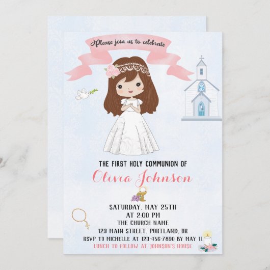 Erste Bestätigung der Einladung zur Heiligen Kommu (Vorne/Hinten)