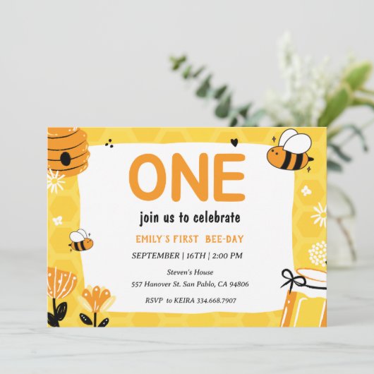 erste Bienentag 1. Geburtstag Party Einladung (Stehend Vorderseite)