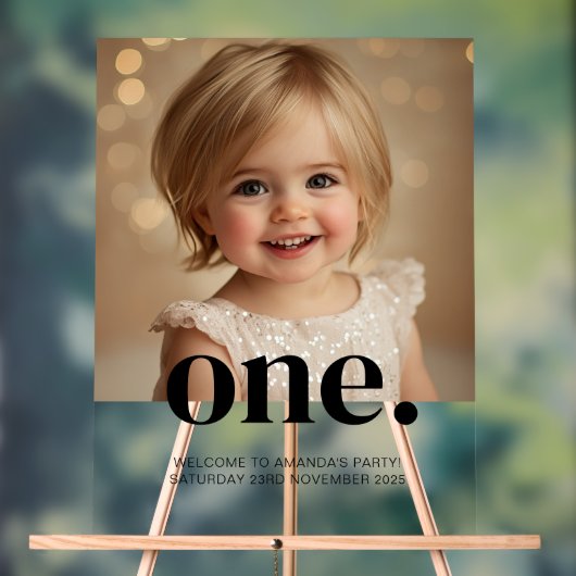 Erste Bithday Foto Akryllische Schrift in Braun & Acrylschild (Neutral)