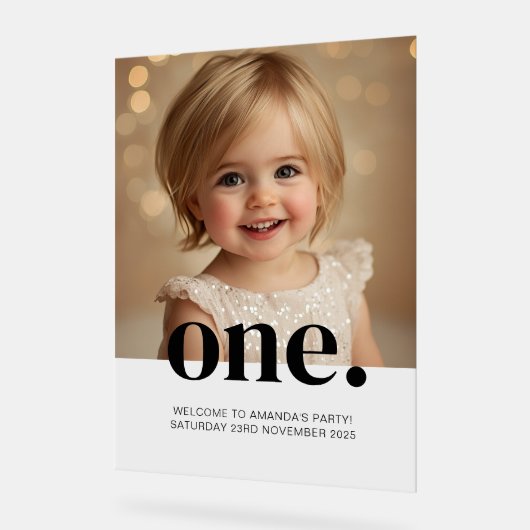 Erste Bithday Foto Akryllische Schrift in Braun & Acrylschild (Winkel)