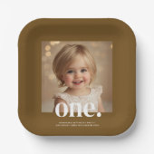 Erste Bithday Foto Akryllische Zeichen in Braun Pappteller (Vorderseite)