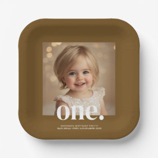 Erste Bithday Foto Akryllische Zeichen in Braun Pappteller