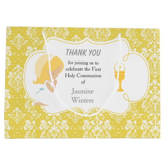 Erste Blonde Girl Gold Damask Große Geschenktüte (Rückseite)