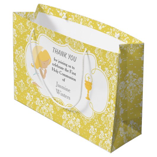 Erste Blonde Girl Gold Damask Große Geschenktüte (Rückseite Schrägansicht)