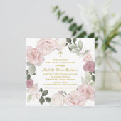 Erste Blume der Heiligen Kommunion Rosa Rose Einladung (Stehend Vorderseite)