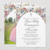 Erste Blume des heiligen Kommunion Fotos Moderne F Einladung (Vorne/Hinten)