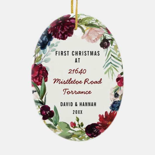 Erste Blumenweihnachtsfeier auf der neuen Zuhause  Keramik Ornament (Hinten)