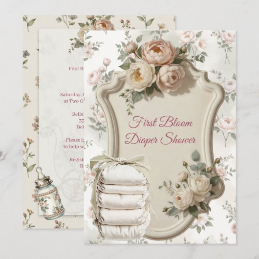 Erste Blüten Windelparty Einladung (Vorne/Hinten)