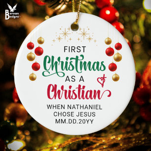 ERSTE CHRISTMAS ALS CHRISTLICHER neuer Glaube Keramik Ornament