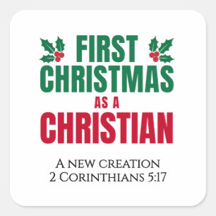ERSTE CHRISTMAS ALS CHRISTLICHER neuer Glaube Quadratischer Aufkleber