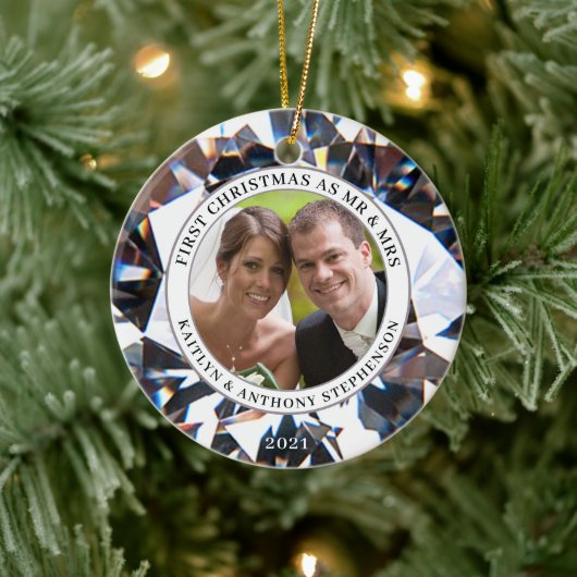 ERSTE CHRISTMAS ALS HERR UND FRAU Diamond 2 Foto C Keramik Ornament (Baum)