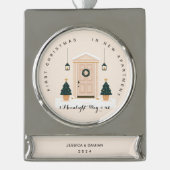 ERSTE CHRISTMAS IM NEUEN APARTMENT BEIGE Banner-Ornament SILBER (Vorderseite)