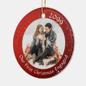 ERSTE CHRISTMAS VERLOBTES Rotes Schneeflocken 2 Fo Keramik Ornament (Links)