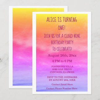 Erste Cloud Nine Girls Geburtstagsparty 1. Rosa Ku Einladung