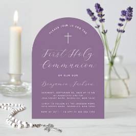 Erste Communion Arch Dusty Lila einfaches Skript Einladung