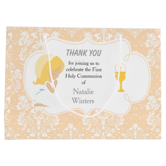 Erste Communion Blonde Hair Girl Danke Große Geschenktüte (Rückseite)