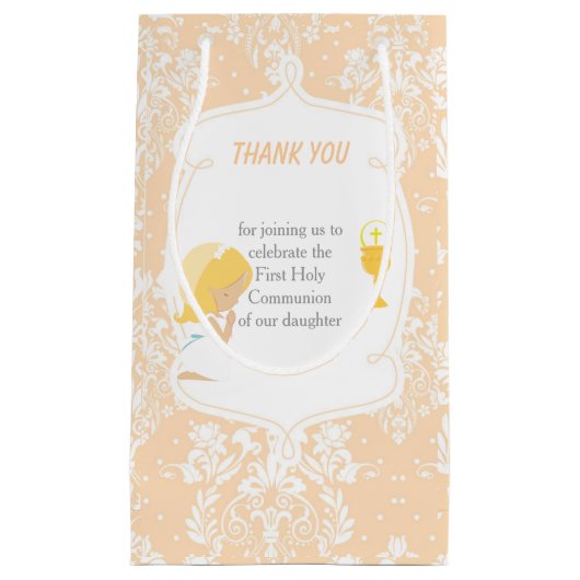 Erste Communion Blonde Hair Girl Danke Kleine Geschenktüte (Vorderseite)