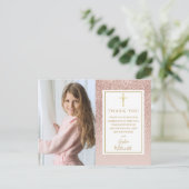 Erste CommunityRose Gold Glitzer Foto Vielen Dank Postkarte (Stehend Vorderseite)