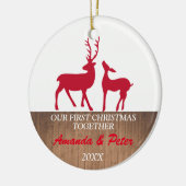 Erste der Weihnachtsrotwild zusammen rustikale Keramik Ornament (Links)