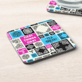 Erste Dinge Erste Teepause! Funny Magenta & Blue Getränkeuntersetzer (Linke Seite)