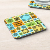 Erste Dinge Erste Teepause! Funny Orange & Green Getränkeuntersetzer (Linke Seite)