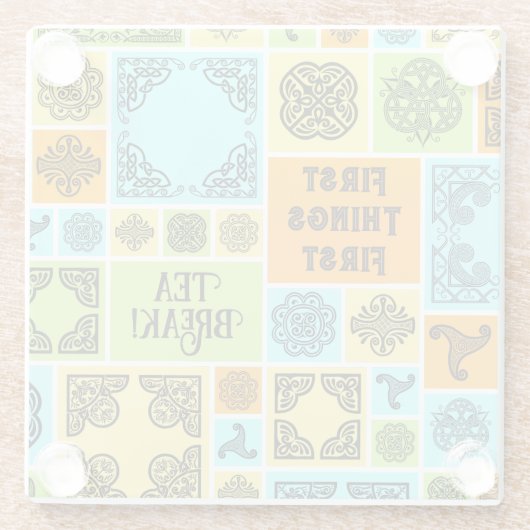 Erste Dinge Erste Teepause! Funny Orange & Green Glasuntersetzer (Rückseite)