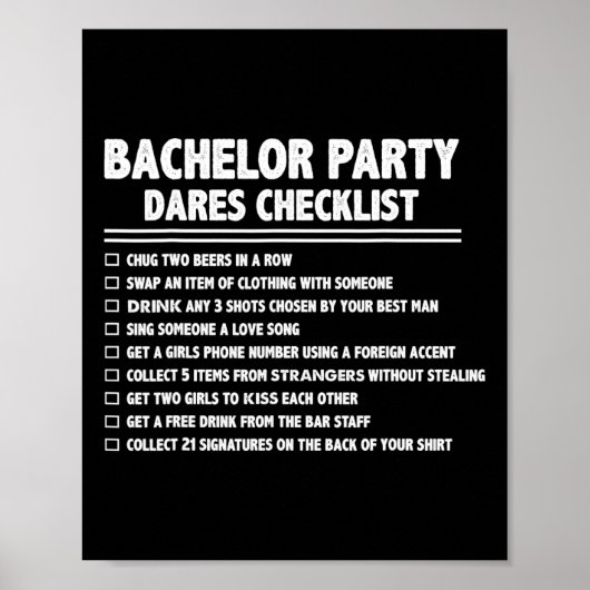 Erste Ehe Groom Funny Bachelor Checklist Par Poster (Vorne)