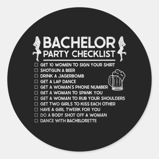 Erste Ehe Groom Funny Bachelor Checklist Par Runder Aufkleber (Vorderseite)