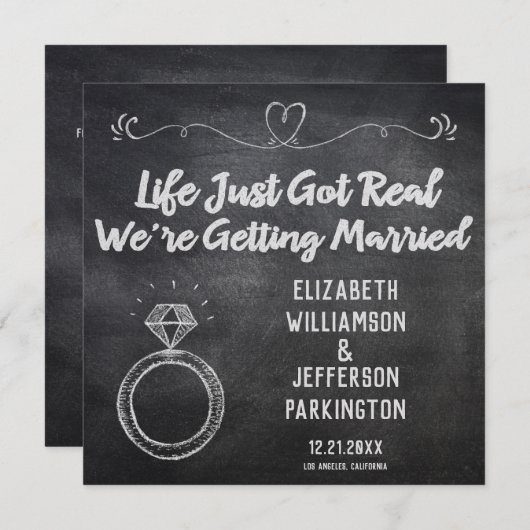 Erste Ehe Hochzeitsring Modernes Chalkboard Save The Date (Vorne/Hinten)