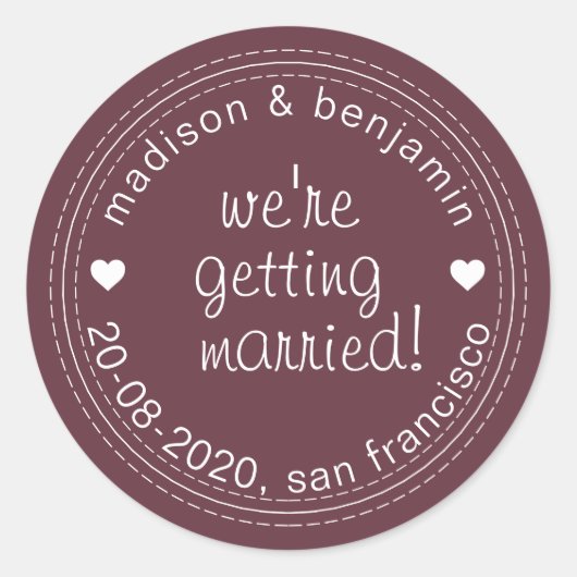 Erste Ehe Rett Date Burgundy Umschlag Aufkleber (Vorderseite)