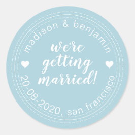 Erste Ehe Save the Date Blau Runder Aufkleber