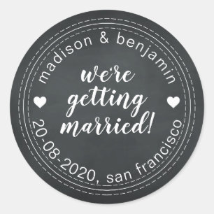 Erste Ehe Save the Date Chalkboard Runder Aufkleber