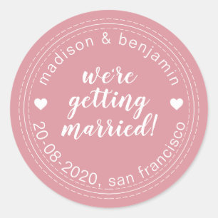 Erste Ehe Save the Date Dusty Pink Rose Runder Aufkleber