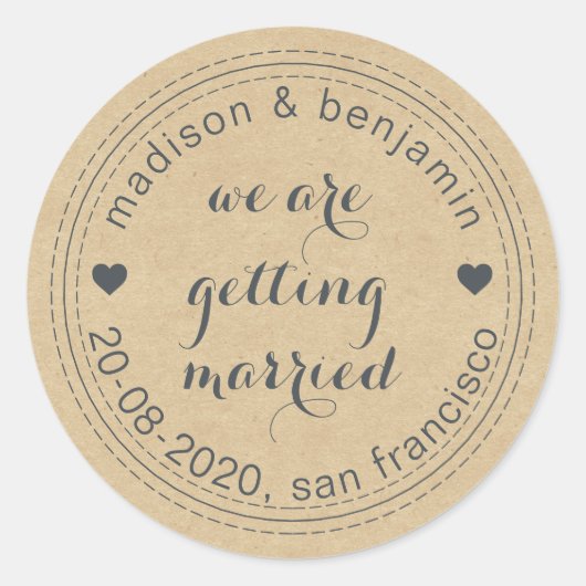 Erste Ehe Save the Date Kraft Umschlag Aufkleber (Vorderseite)