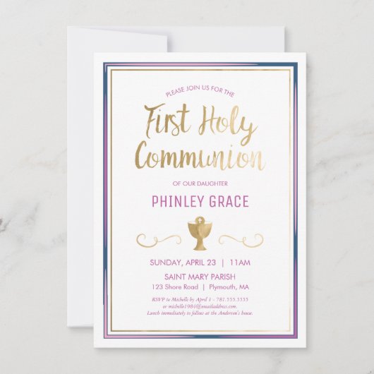 Erste Einladung der Heiligen Kommunion, elegant, r (Vorderseite)