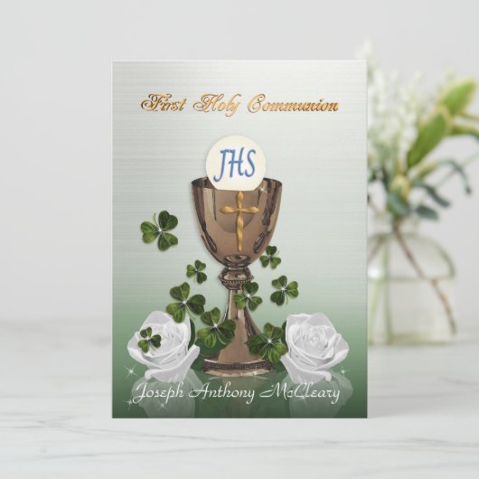 Erste Einladung Irisch mit Kleeblättern (Stehend Vorderseite)