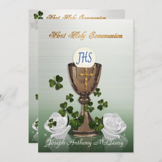 Erste Einladung Irisch mit Kleeblättern (Vorne/Hinten)