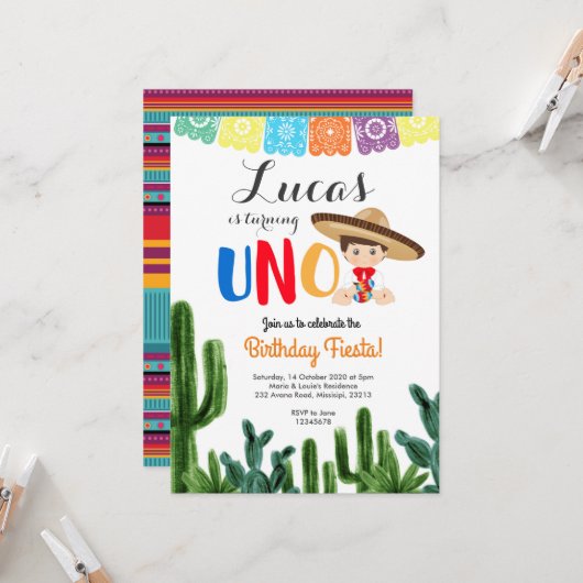 Erste Einladung von Fiesta UNO Cactus Birthday (Vorderseite/Rückseite Beispiel)