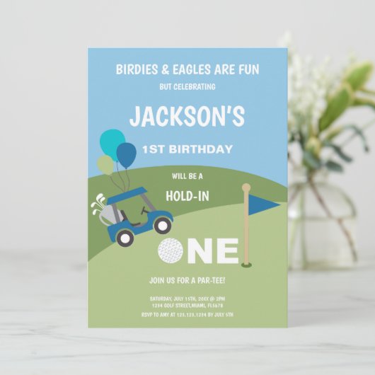 Erste Einladung zum Golf Birthday (Stehend Vorderseite)