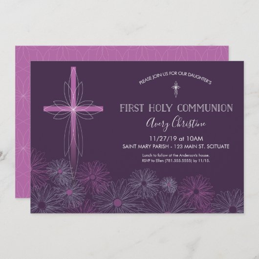 Erste Einladung zur Heiligen Kommunion - Girl's Fl (Vorne/Hinten)