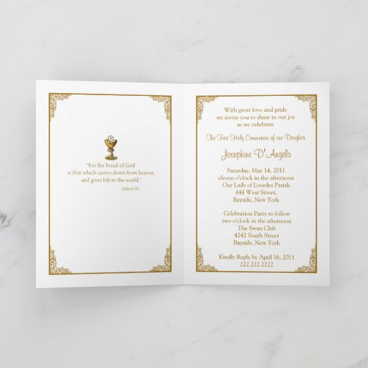Erste Einladung zur Heiligen Kommunion - Goldenes (Innenseite)