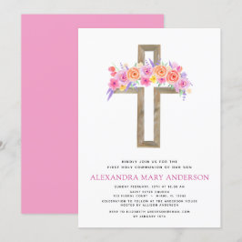 Erste Einladung zur Kommunion Pastel Floral Pink