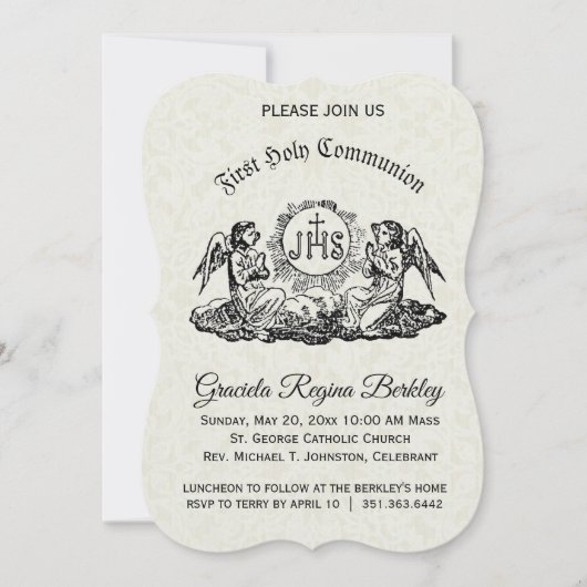Erste Einladungen zum Heiligen Kommunion Angel Whi (Vorderseite)