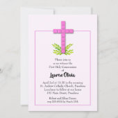 Erste Einladungen zum Heiligen Kommunion Rosa Kreu (Vorderseite)