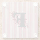 Erste F Monogramm Cabbage-Rose und Streifen Glasuntersetzer (Rückseite)