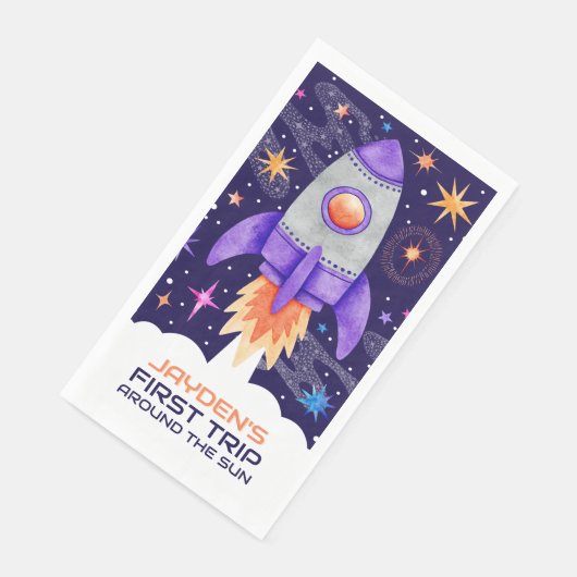 Erste Fahrt um das Sun Rocket Ship Weltraum Serviette (Ecke)